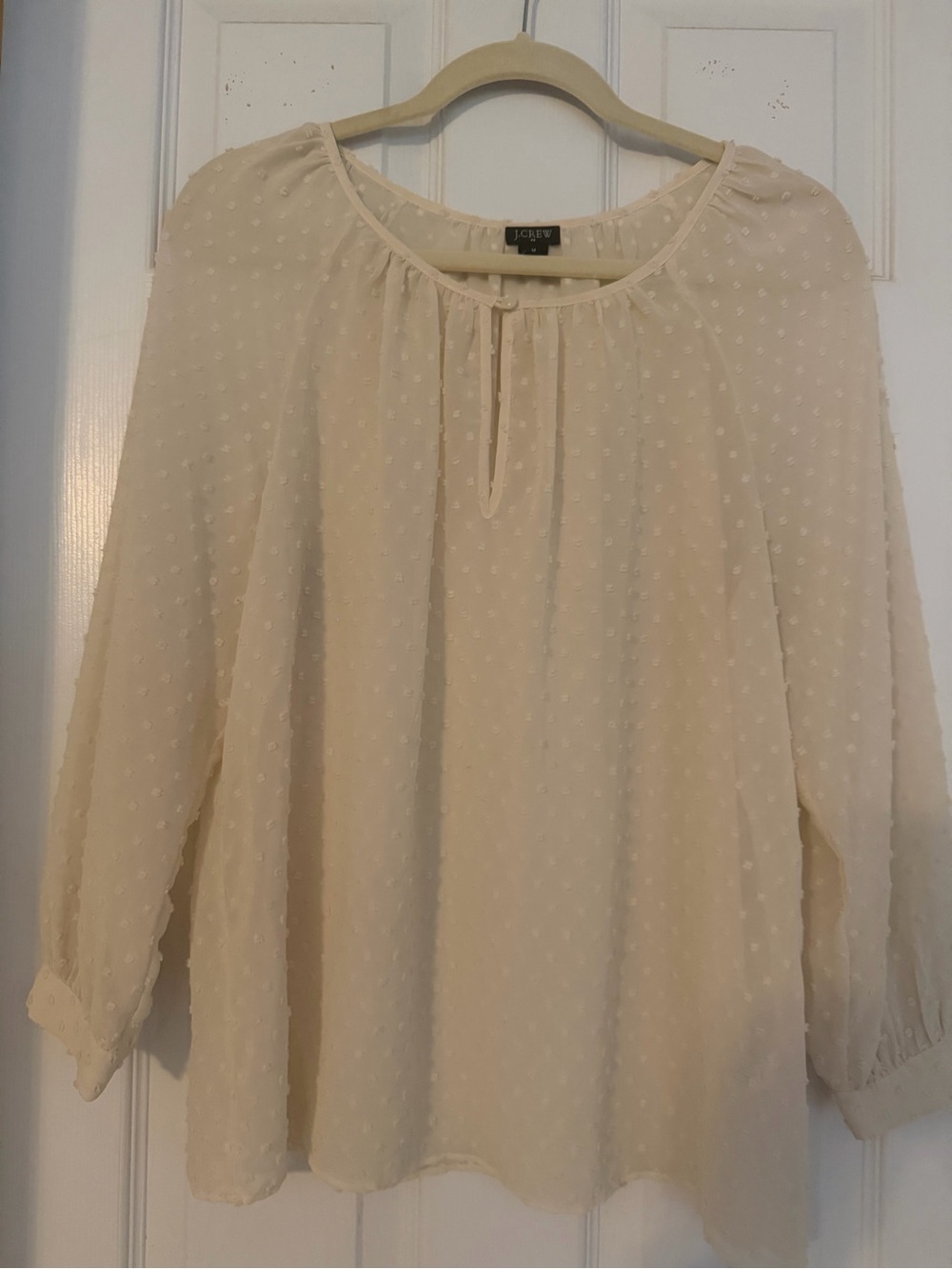 J. Crew Cream Swiss Dot Peasant Top